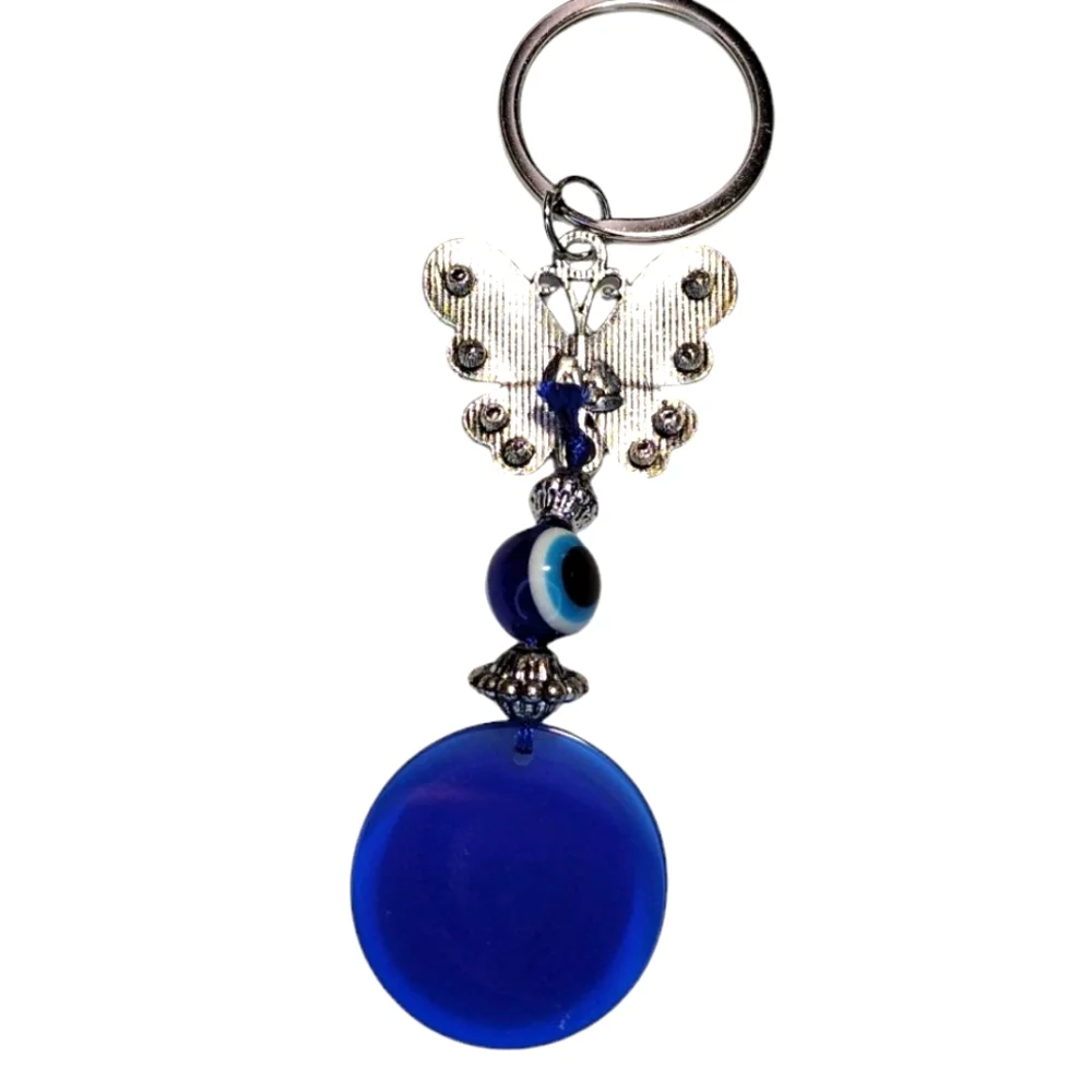 Blue Evil Eye Keychain with Butterfly Charm NWT